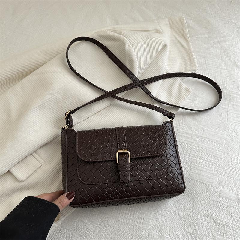 Retro pu women's bag new crocodile pattern shoulder bag temperament solid color small square bag urban simple commuter women's bag