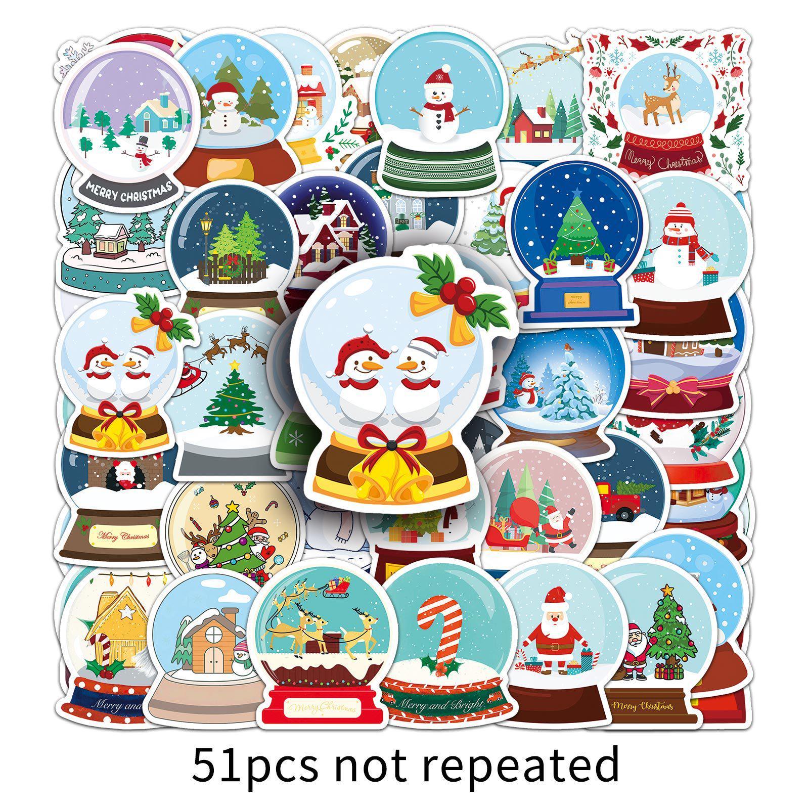 51 Waterproof Christmas Stickers: Santa Claus & Snowman Crystal Ball Decorative Journaling Set