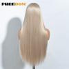 FREEDOM Long Straight Synthetic Lace Front Wigs For Women 30 Inch Ombre Blue Blonde Lace Wig Easy Wear Cosplay Wig