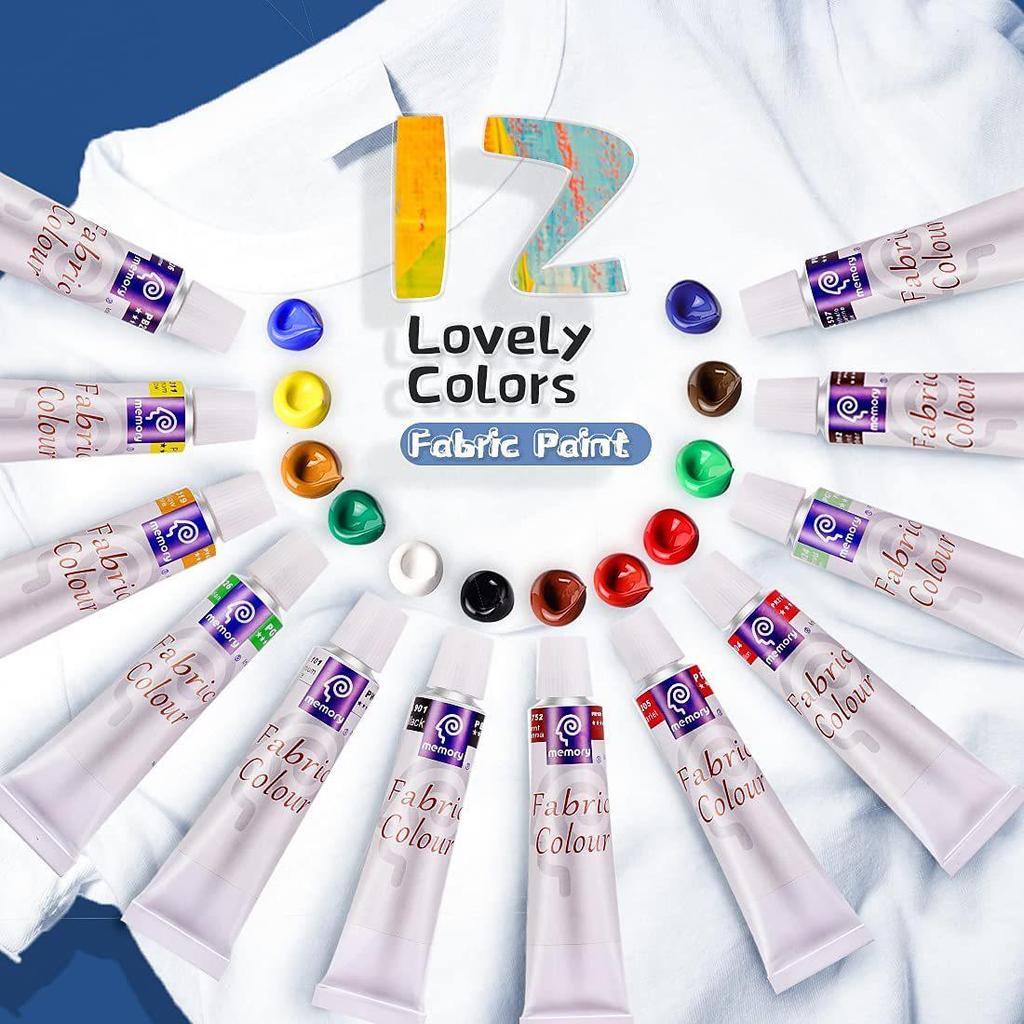 12-Color 12ml Textile Painting Pigment Set for DIY Hand-Painted Creations