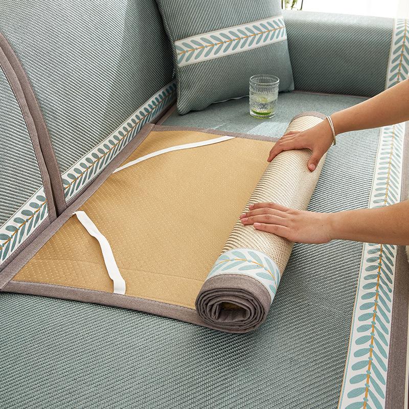 Wormwood Ice Vine Sofa Cushion Summer Summer Ice Silk Mat Non-Slip Seat Cushion Solid Color Leather Sofa Cover Cloth Towel