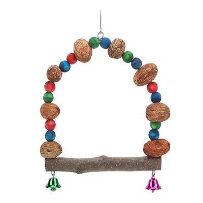 Vogelschaukel Spielzeug Holz Bunt Pekannüsse Gesund Hängende Vogelstange mit Glocken für Sittich NymphensittichS