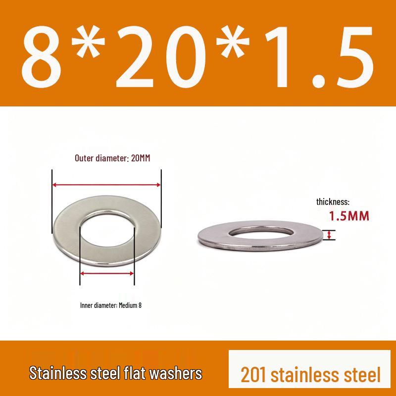 201 Stainless Steel Rust-proof Flat Washer - National Standard Hardware Fasteners with Complete Specifications, In Stock.