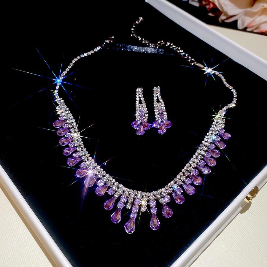 

Корейские серьги-подвески в виде капель воды со стразами и набор цепочки для ключиц: Универсальные, Роскошные Украшения