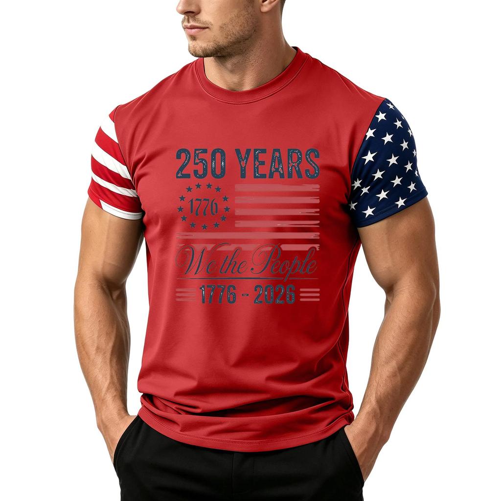 Men's Independence Day Flag Print Short Sleeve T-Shirt, Loose Casual Daily Summer Tops