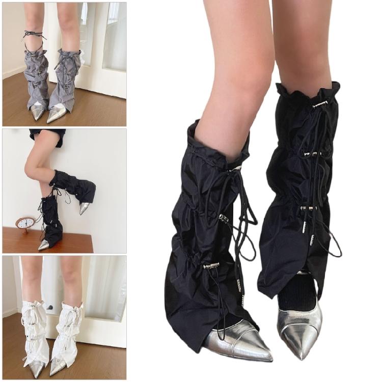 Harajuku Cargo Leg Cover with Adjustable Drawstring Motorcycle Punk Baggy Footless Socks Leg Warmer Gaiters for Women