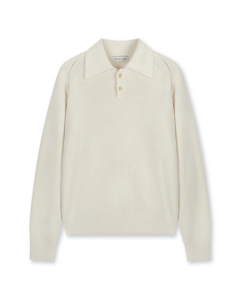 BESLOW Regular Fit Collar Knit Ivory