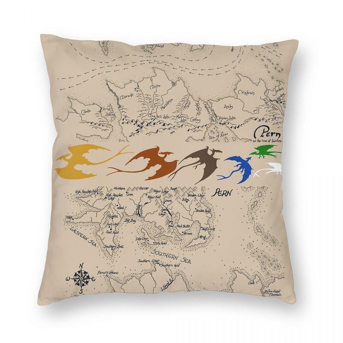 Dragonriders Of Pern Maps Square Pillowcase Polyester Linen Velvet Printed Zip Decorative Home Cushion Cover 30x30cm