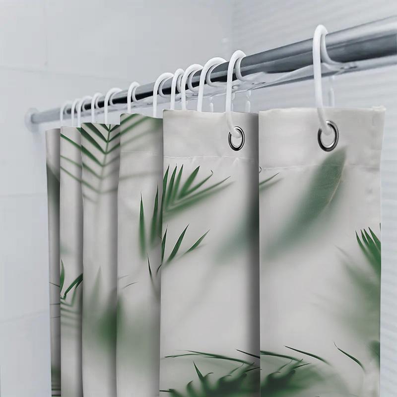Waterproof Shower Curtain with Tropical Palm Leaves Design Heat Resistant Machine Washable Non-Transparent 180x180cm