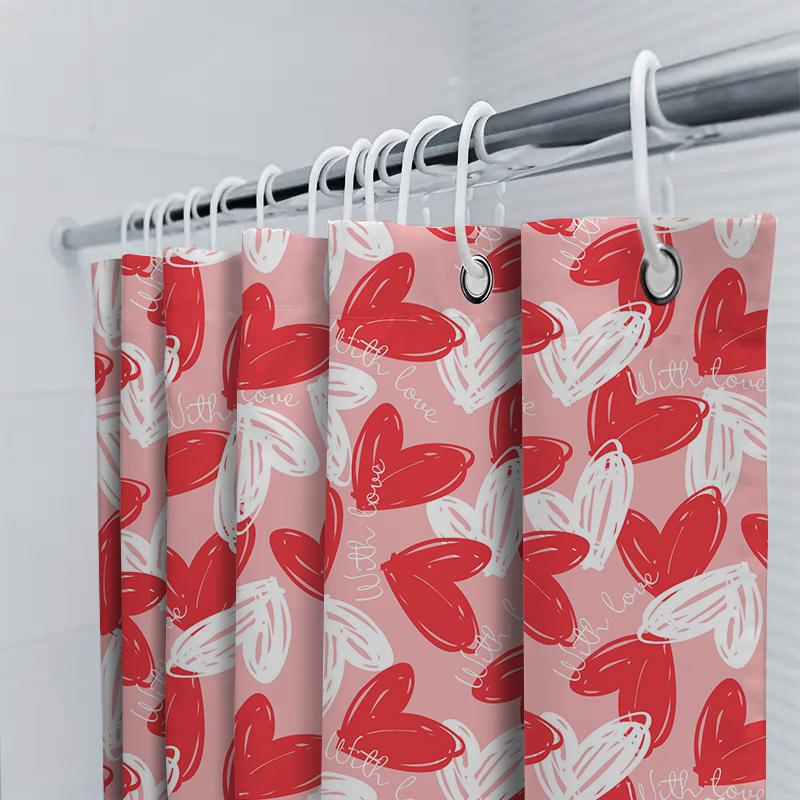 Pink Red Shower Curtain Love Heart Print Waterproof Bathroom Decor 3D Printing Bath Mat Set for Bathroom Accessories Decoration