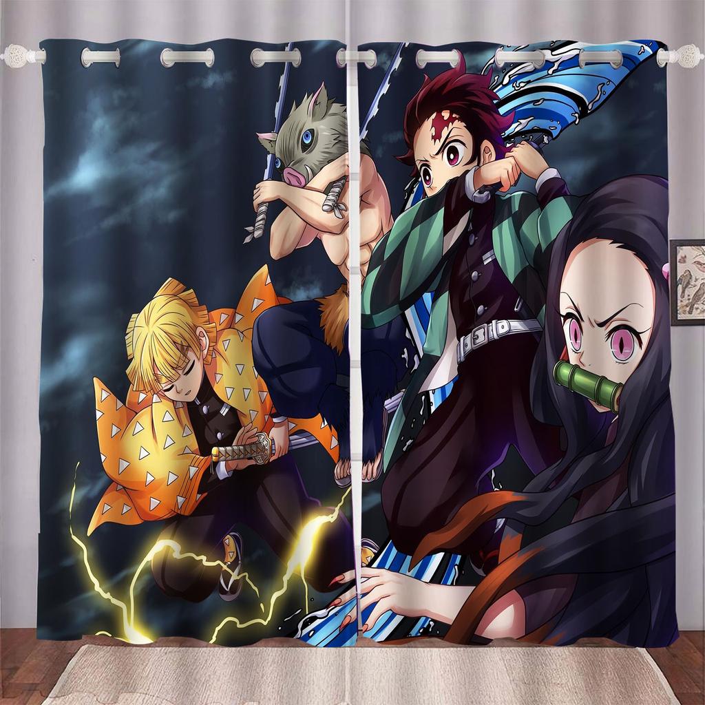Demon Slayer Cartoon Anime Dustproof  Balcony Screen Curtains For Living Room Bedroom Blackout Curtains Polyester Home