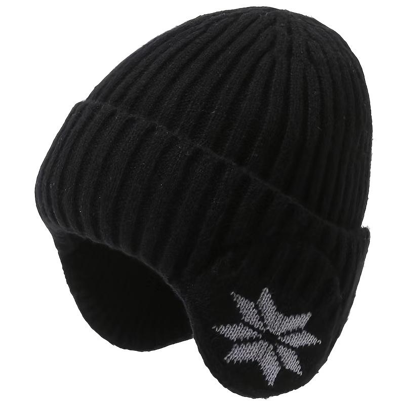 Unisex Winter Knit Hat with Detachable Ear Flaps Windproof Warm Snowflake Pattern Beanie