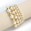 Pearl Stacked Bracelet, 18k Gold Plated, Pull-through Adjustable Bangle, Fashionable and Exquisite Jewelry
