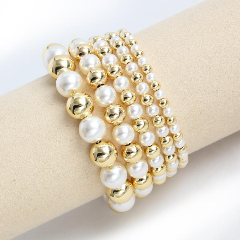 Pearl Stacked Bracelet, 18k Gold Plated, Pull-through Adjustable Bangle, Fashionable and Exquisite Jewelry
