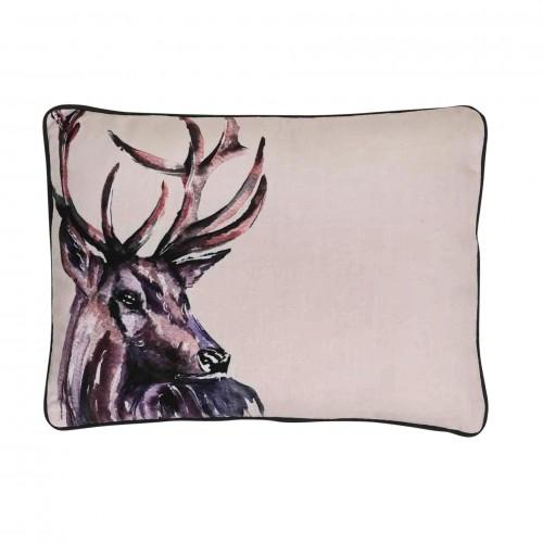 Meg Hawkins Oblong Cushion with Wooden Buttons - Stag