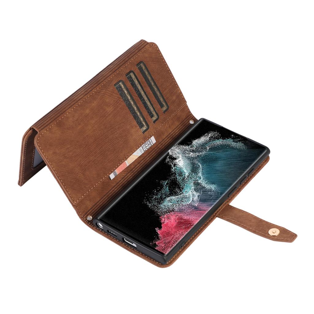 Samsung S24 Multi functional Mobile Phone Case Suitable for SamsungA55 Retro Zipper Wallet Mobile Phone Case Protection Case