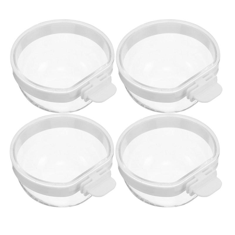 4Pcs Bird Cage Water Bowl for Parrots Transparent Hanging Detachable Spill-Proof Feeding Cup Space Saving Hygienic Design Small
