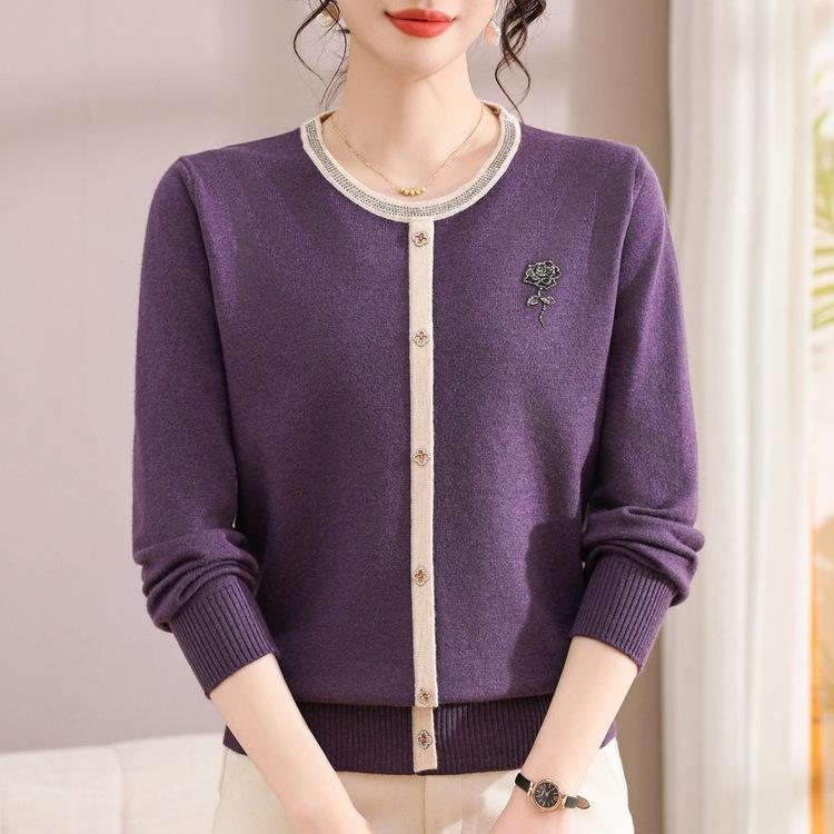 Middle-aged and Elderly Women's Autumn Sweater Sweater Sweater Plus Size Loose Single-breasted Pullover Round Neck Long-sleeved Mother Grandma.
