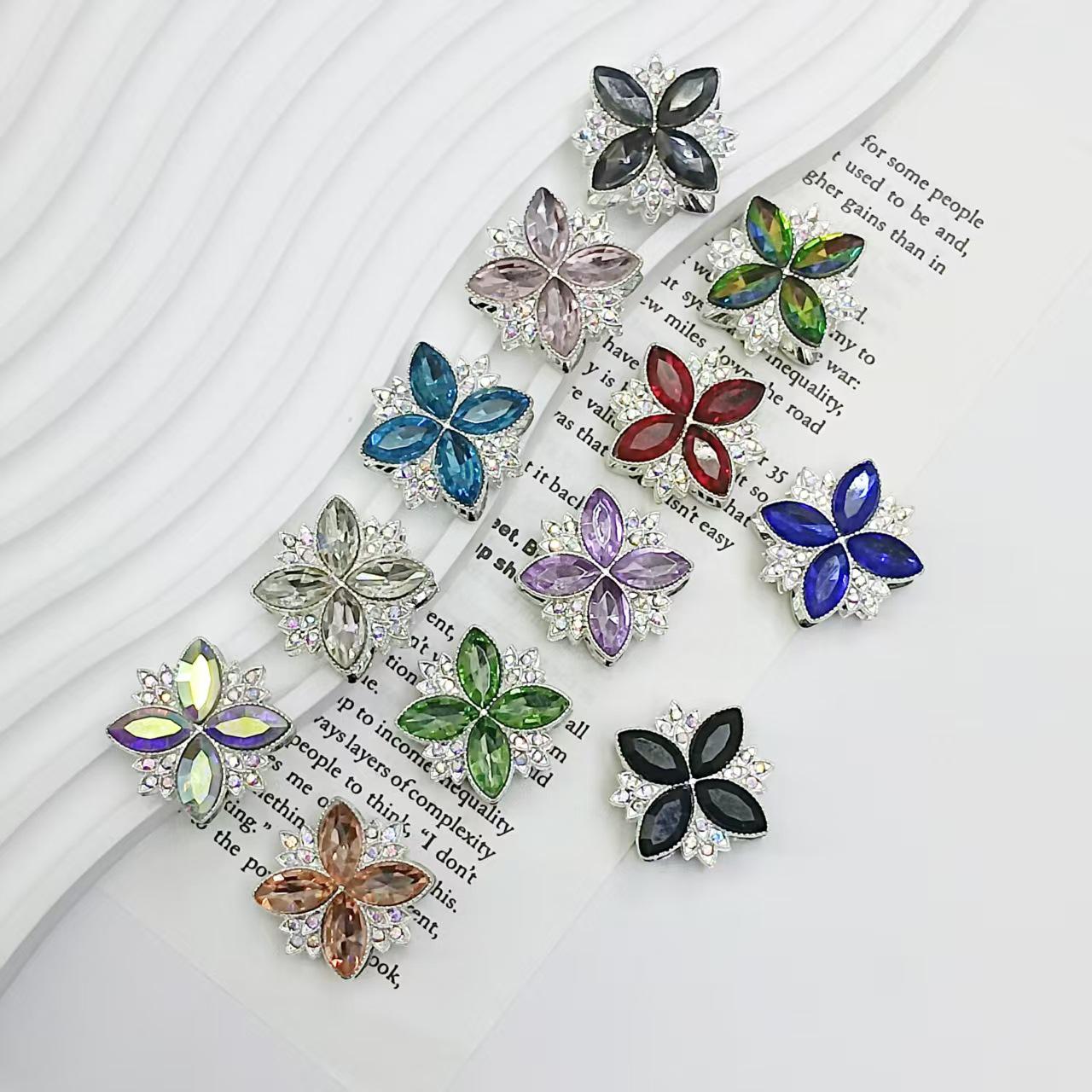 

Double-Sided Four-Petal Flower Rhinestone Zirconia Beads for DIY Beading, Phone Charm, Keychain, and Car Charm Projects.