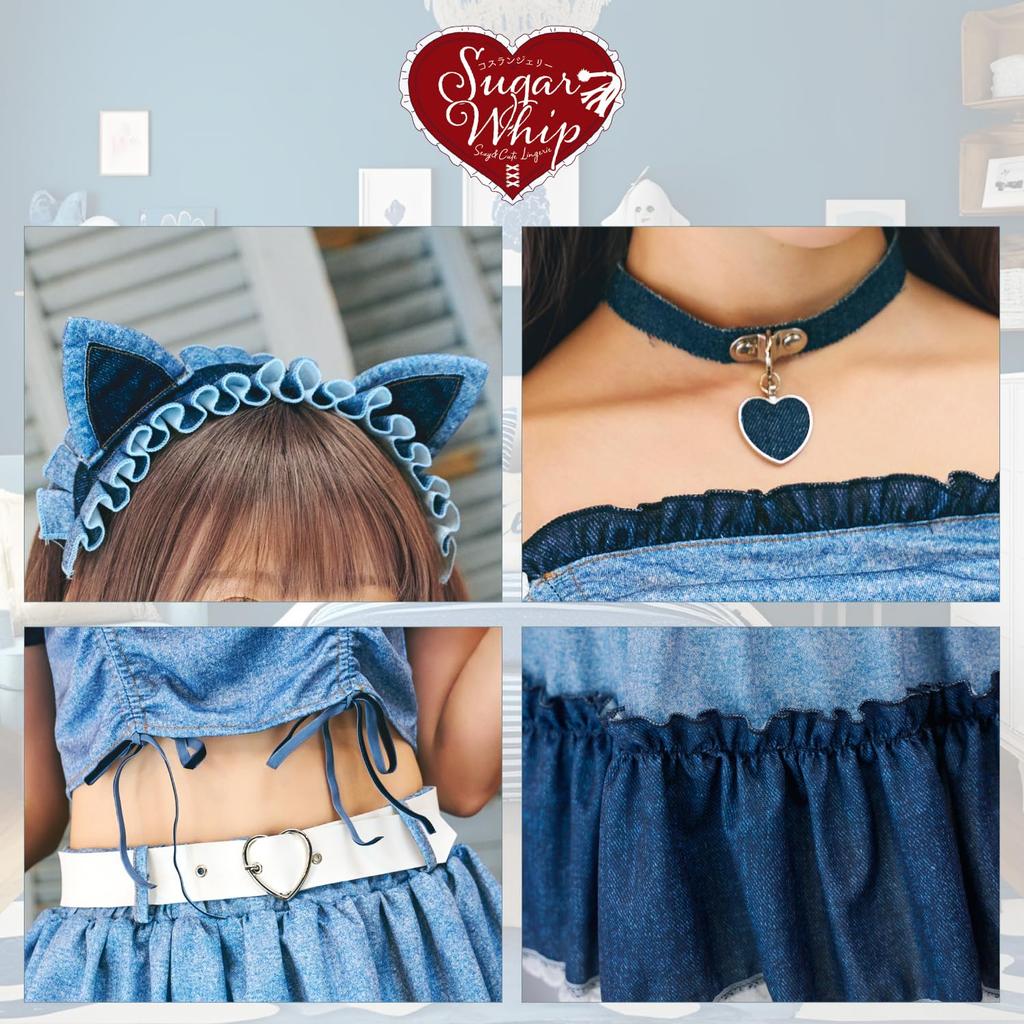 Clear Stone SugarWhip Halloween Cat Cosplay Blue Denim-Like Costume, Women's,