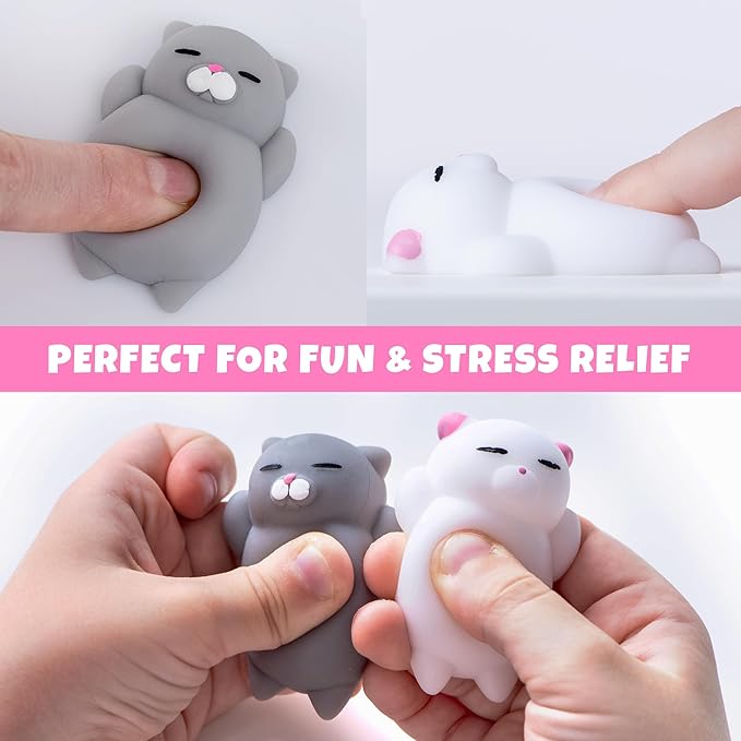 Cat Mochi Squishy Toys Mini Kawaii Animal Squishies Stress Relief Fidget Toys for Kids Soft Pinch Cute Cartoon Party Favor Gift
