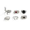 Salircon 6Pcs/set Gothic Snake Open Rings for Men Punk Creative Irregular Stars Adjustable Finger Ring Jewelry Halloween Gifts