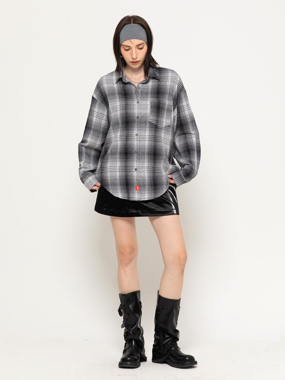 More Like It Mild Check Oversized Long Shirt Black