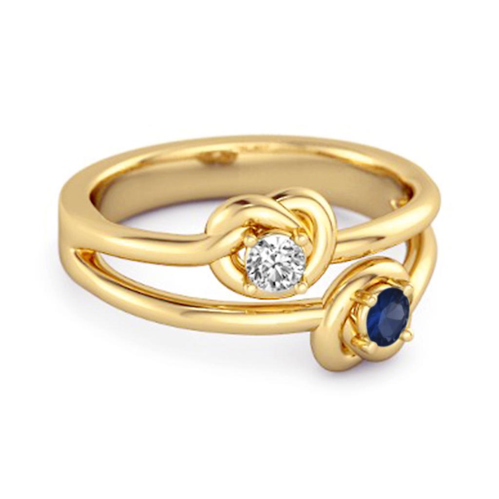 Blue Sapphire Dual Stone Ring - 925 Sterling Silver Gold Vermeil