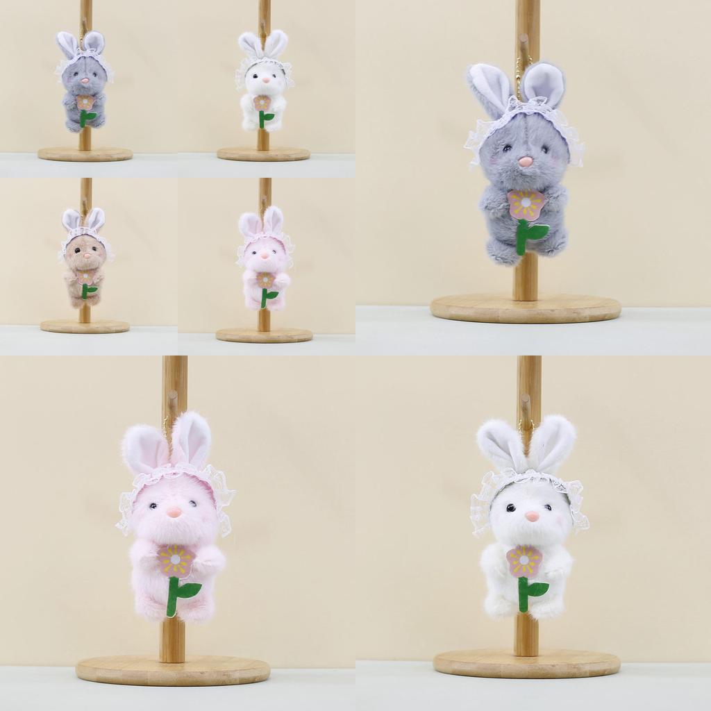 Adorable Plush Bunny Keychain Cute Flower Holding Rabbit Doll Bag Charm Toy 17cm