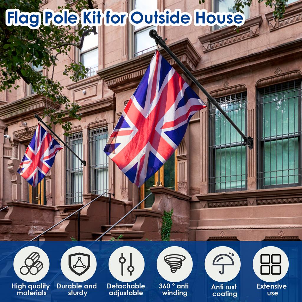Suport reglabil pentru steag, 5/8,5 ft, din oțel inoxidabil, montat pe perete, pentru steag, curte, verandă, rezidențial