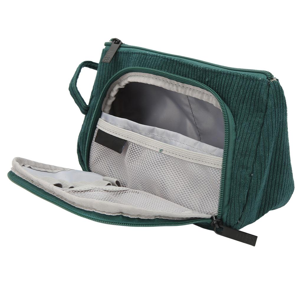 Cosmetic Bag Corduroy Large Capacity Handheld Portable Multi Functional Make Up Pouch for Women Girls Emerald