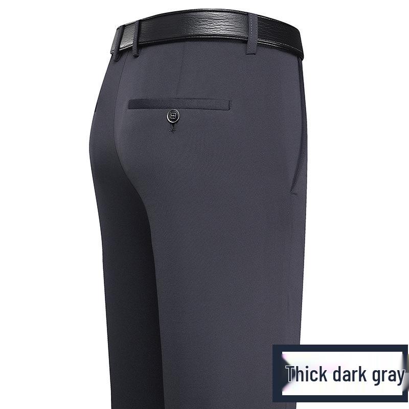 Men's High Waist Elastic Casual Pants - Plus Size, Straight Leg, Deep Crotch, Ideal for Middle-Aged & Elderly.