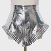2025 Summer High Waist Zippered Pleated Silver PU Shorts for Women
