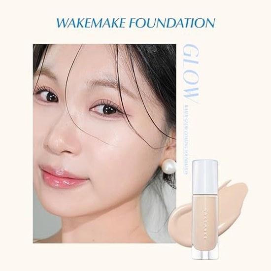 wakemake Water Glow Coating Foundation 22 Neutral Korean Cosmetics Liquid Moisturizing Dewy Skin Sheer Coverage Adherence Dry Combination