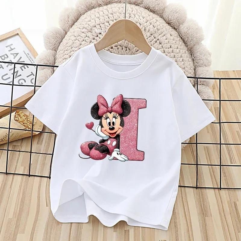 Summer Style Minnie Cute Letter-printed Children's T-shirt - Cotton Children's Clothing - Suitable for Girls' Short-sleeved Top