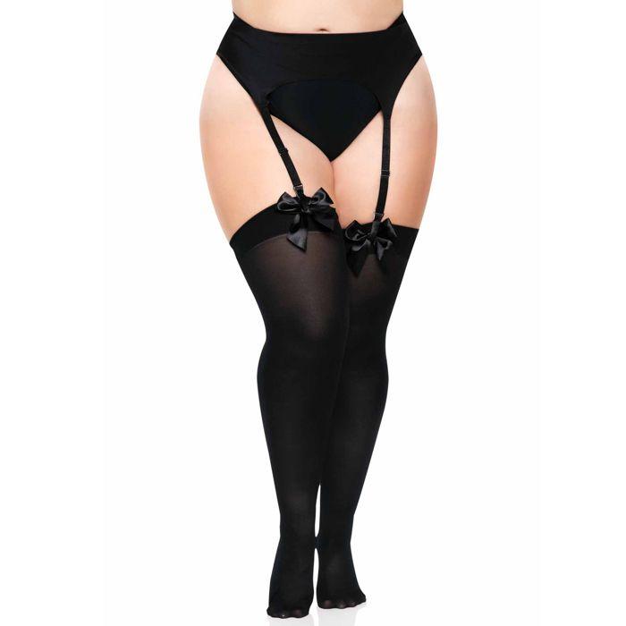 Bas opaques avec larges noeuds satinés - leg avenue - noir - femme - plus size