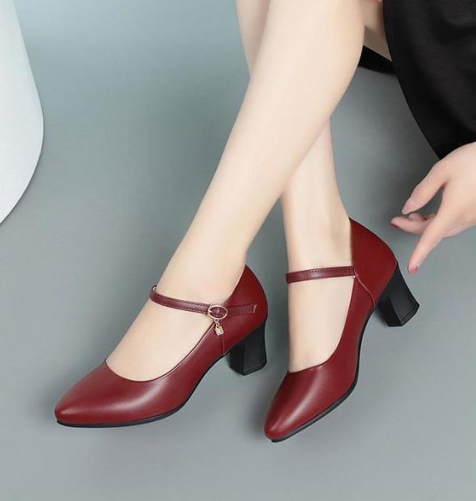 [Gengzee] Damen-Abendschuhe, Blockabsatz, Knöchelriemen, Keilabsatz, Für den Weg zur Arbeit, Büroschuhe, Für die Jobsuche, Beinverlängernder Absatz, Rot, 23,0 cm
