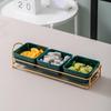 Set de assiette à snacks en mélamine vert foncé à 3 compartiments avec support doré
