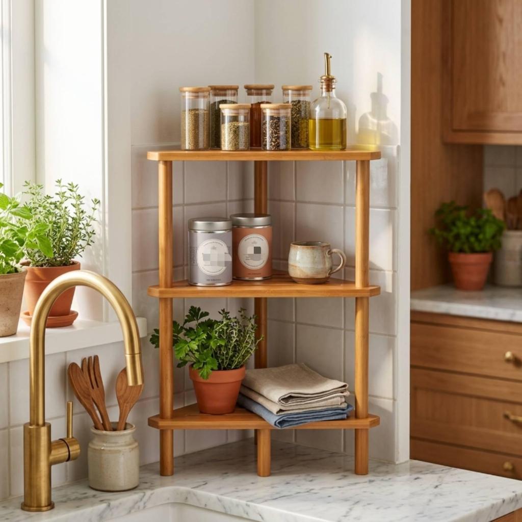 3-Tier Corner Shelf Freestanding Triangular Space-Saving for Small