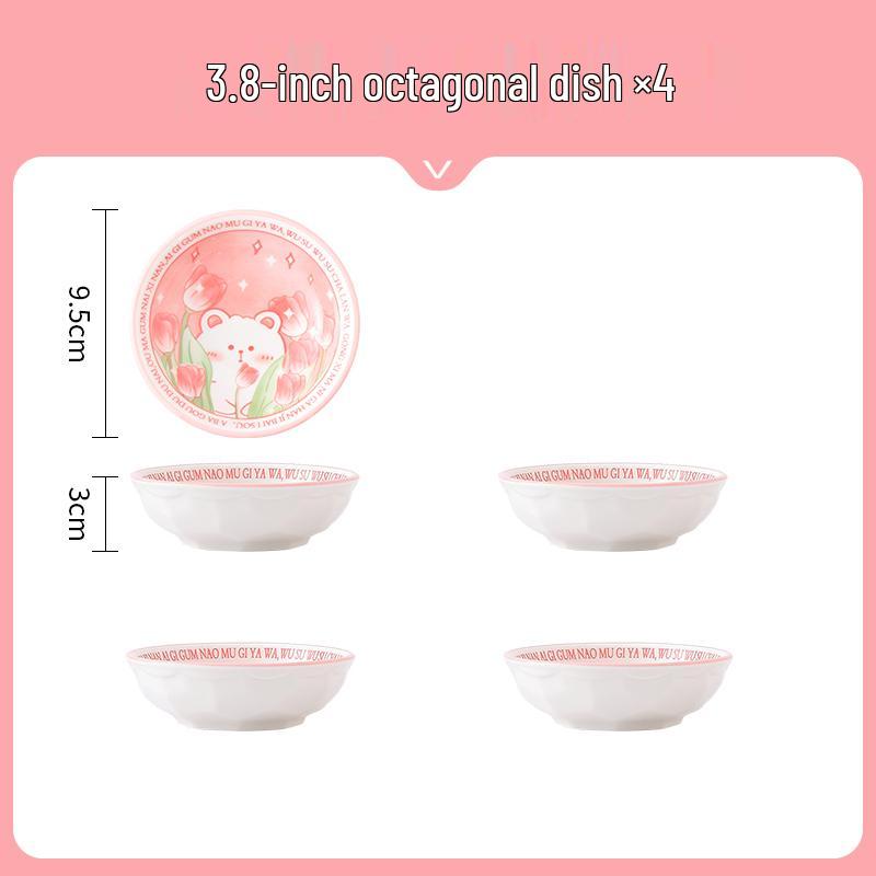 Cute Cartoon Ceramic Dinnerware Set: Bowls, Plates, and Chopsticks for Single Person