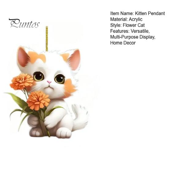 Colgante de gato con forma de flor para espejo retrovisor de coche, adorno de acrílico para árbol de Navidad, decoración para ventana de casa, interior de coche