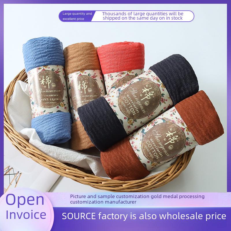 Women's Cotton Linen Silk Scarf - All-Season, Solid Color, Versatile Head and Sunshade Wrap