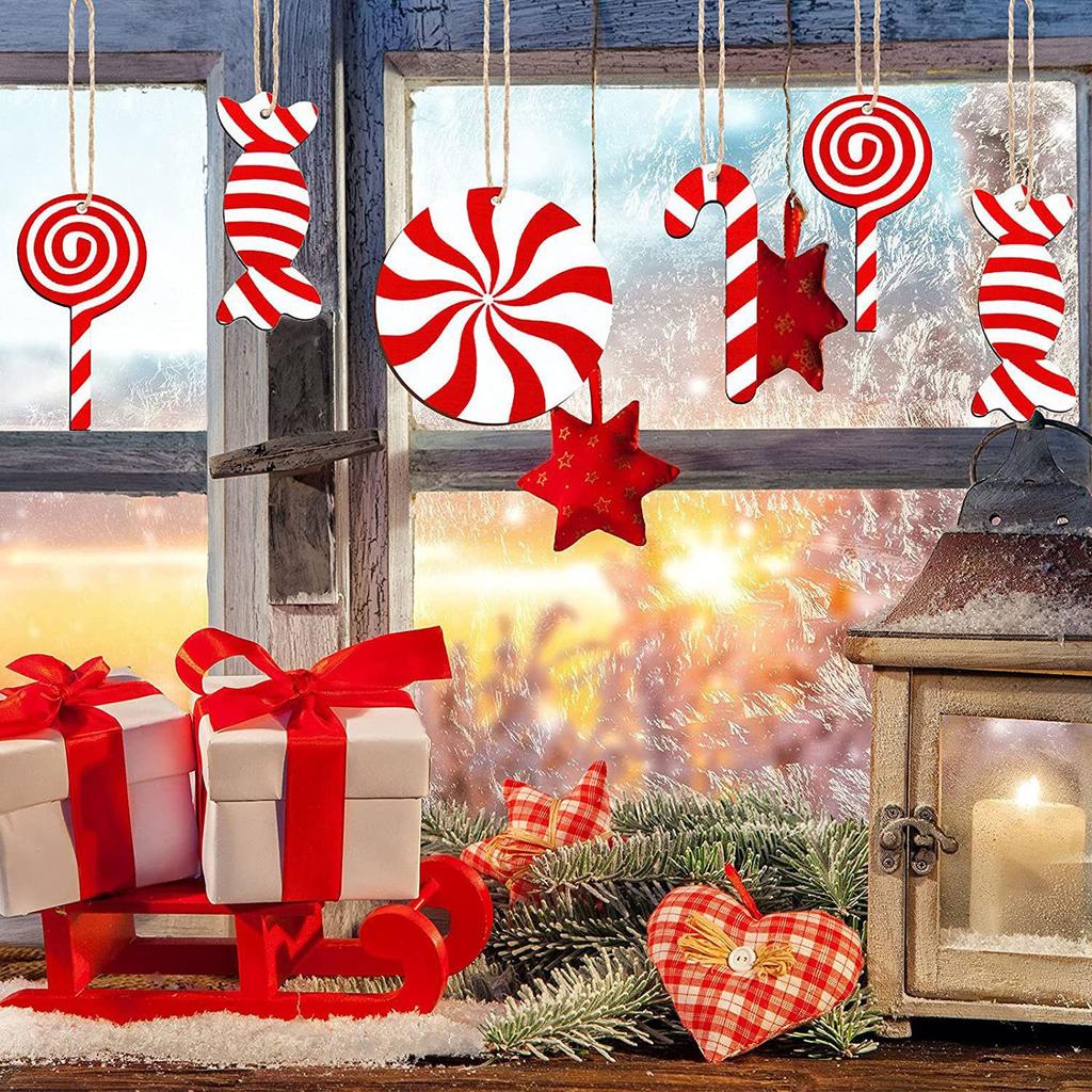 36 Pcs Candy Props Wooden DIY Candy Cane Christmas Tree Ornaments Xmas Tree Pendant Hanging Decoration For Home New Year Decor