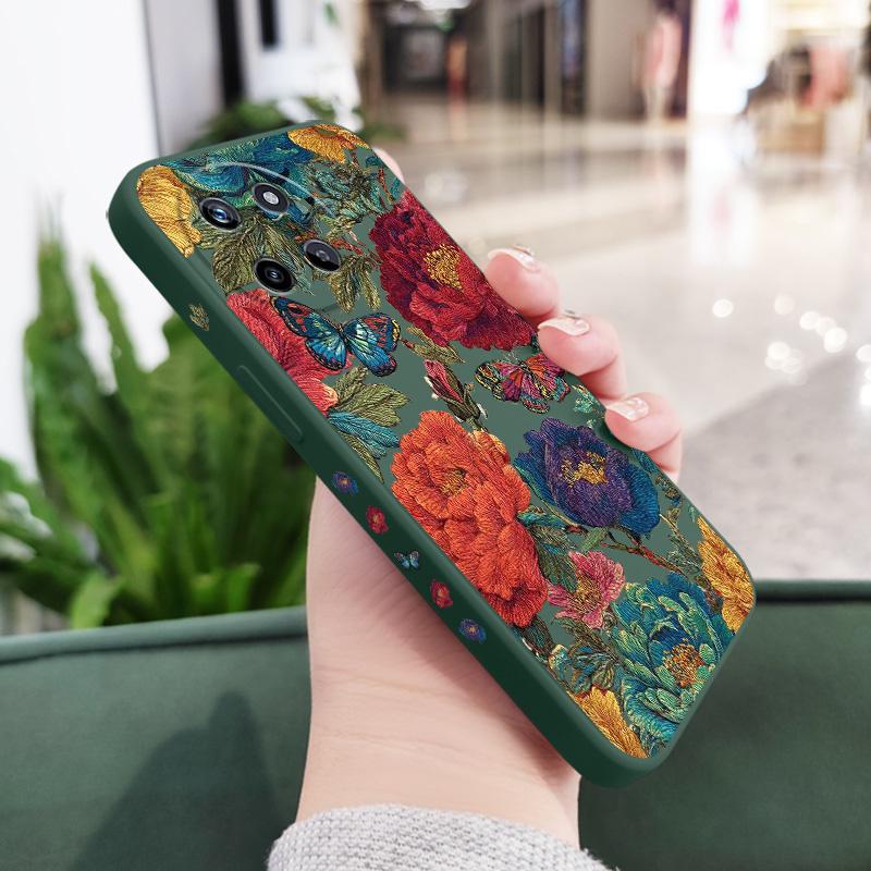 

Embroidery Flower Phone Case For OPPO Realme 12 11 10 9 9i 8 8i 7 Pro Plus C35 C21Y C25Y C25 4G 5G Liquid Silicone Cover Realme 10 ProPlus