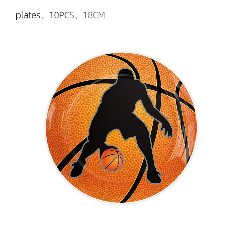 NBA Season Party Tableware: Basketball-Themed Plates, Napkins, and Tablecloth for Fan Birthdays and Celebrations.