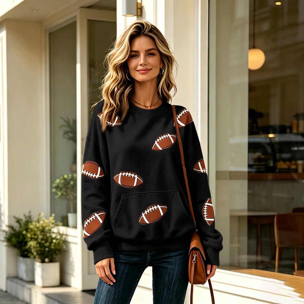 Women's Casual Neck Sweatshirt with Rugby Print