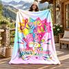 Care Bear Custom Name Flannel Blanket Personalized Soft Warm Plush Throw Blanket Customized Gift for Family Friends