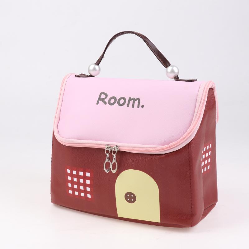 1 Pcs Dopamine Color Cute House Shape Makeup Bag Large Capacity Portable Makeup Storage Bag Cartoon Makeup Handbag