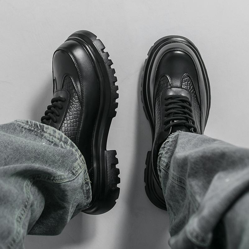 Herren Punk Stiefel Brogues Business Aufzugsschuhe Schwarze Braune Lederschuhe Dicke Sohle Plateau Schuhe Übergröße