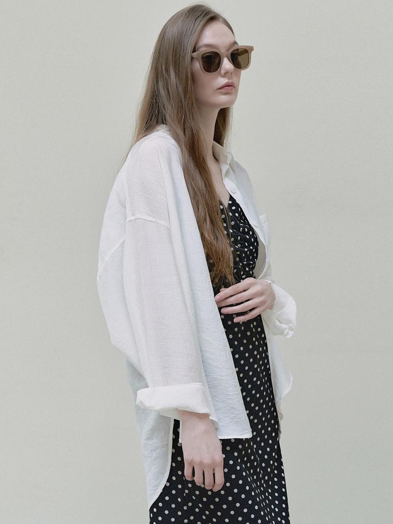 Avang Dot Shirring Long Dress - Black